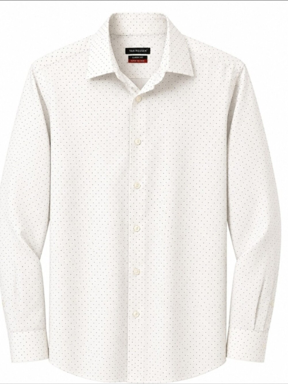 Van Heusen White Dress Shirt with Tiny Black Microdots Slim Fit 16.5 L/G
